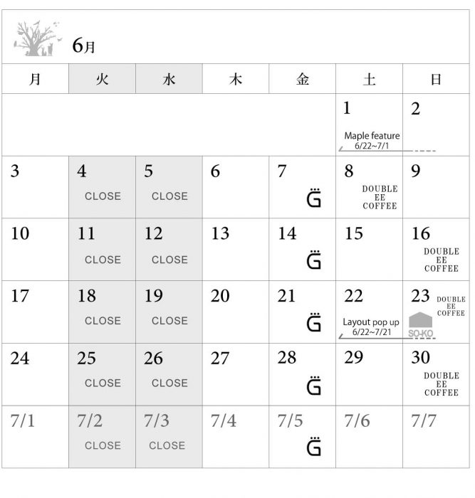 2019年6月 WOODWORK営業予定